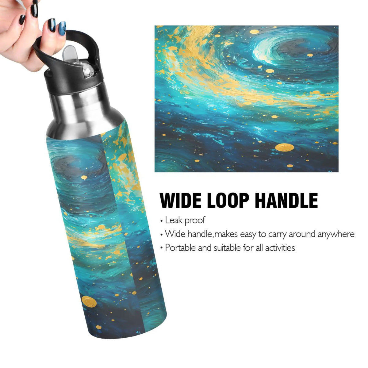 Blue and Golden Stainless Steel Insulated Water Bottle with Straw Lid B691