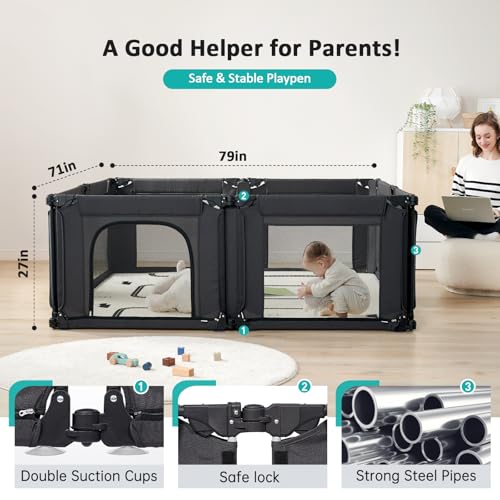 Black Breathable Mesh Foldable Baby Playpen 79x71 X128710