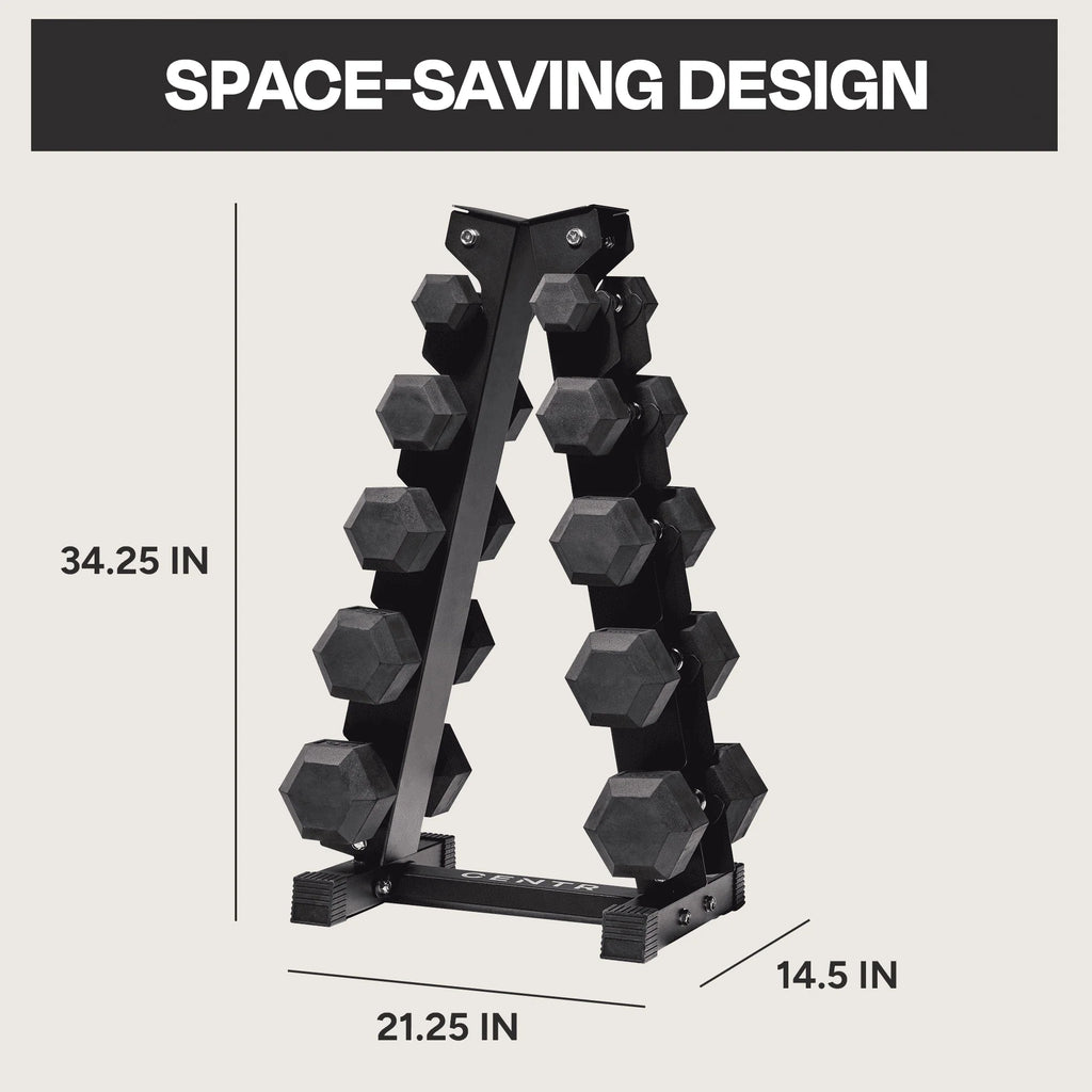 150 lb Rubber Hex Dumbbell Set with Rack J4250