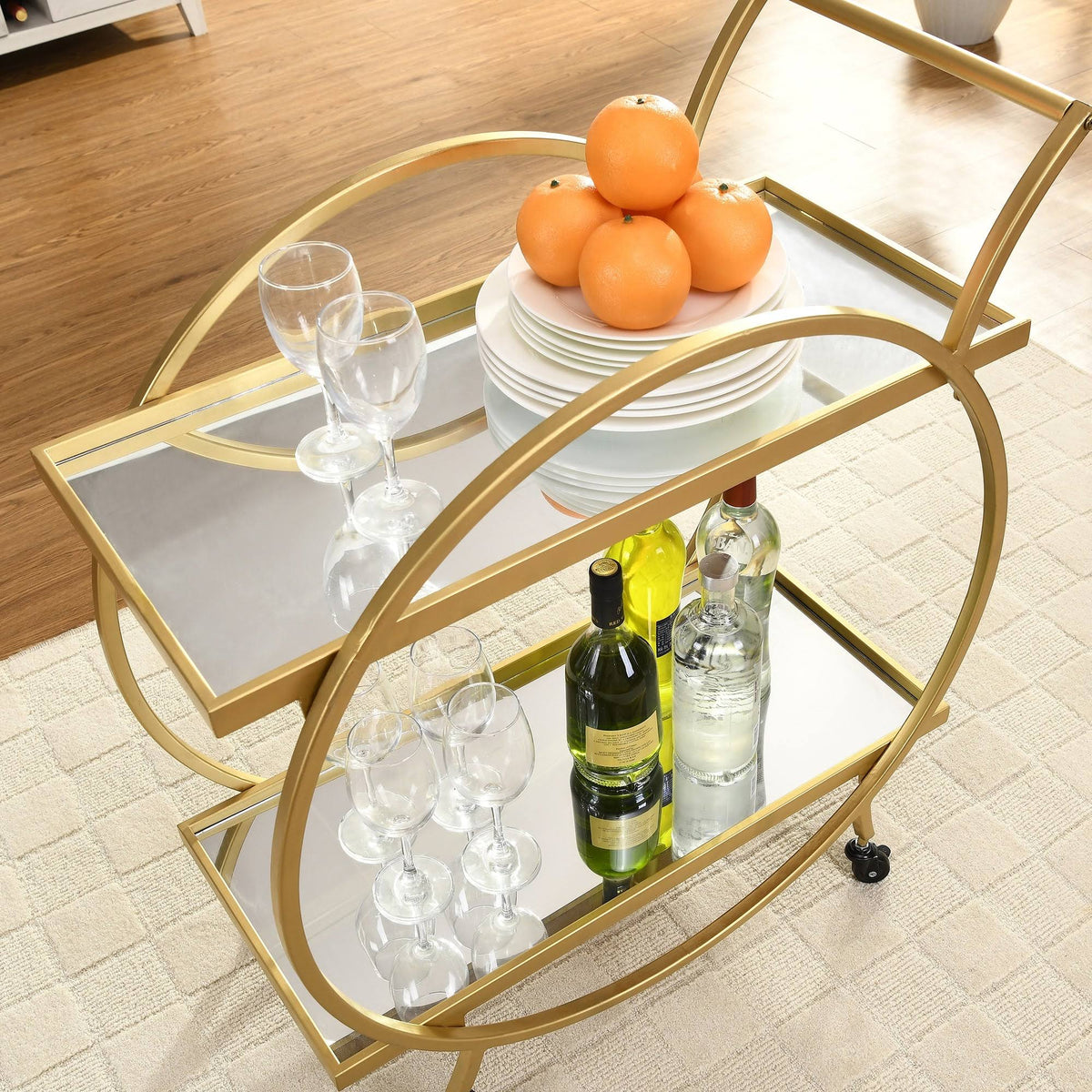 Gold/Brown Bar Cart W366
