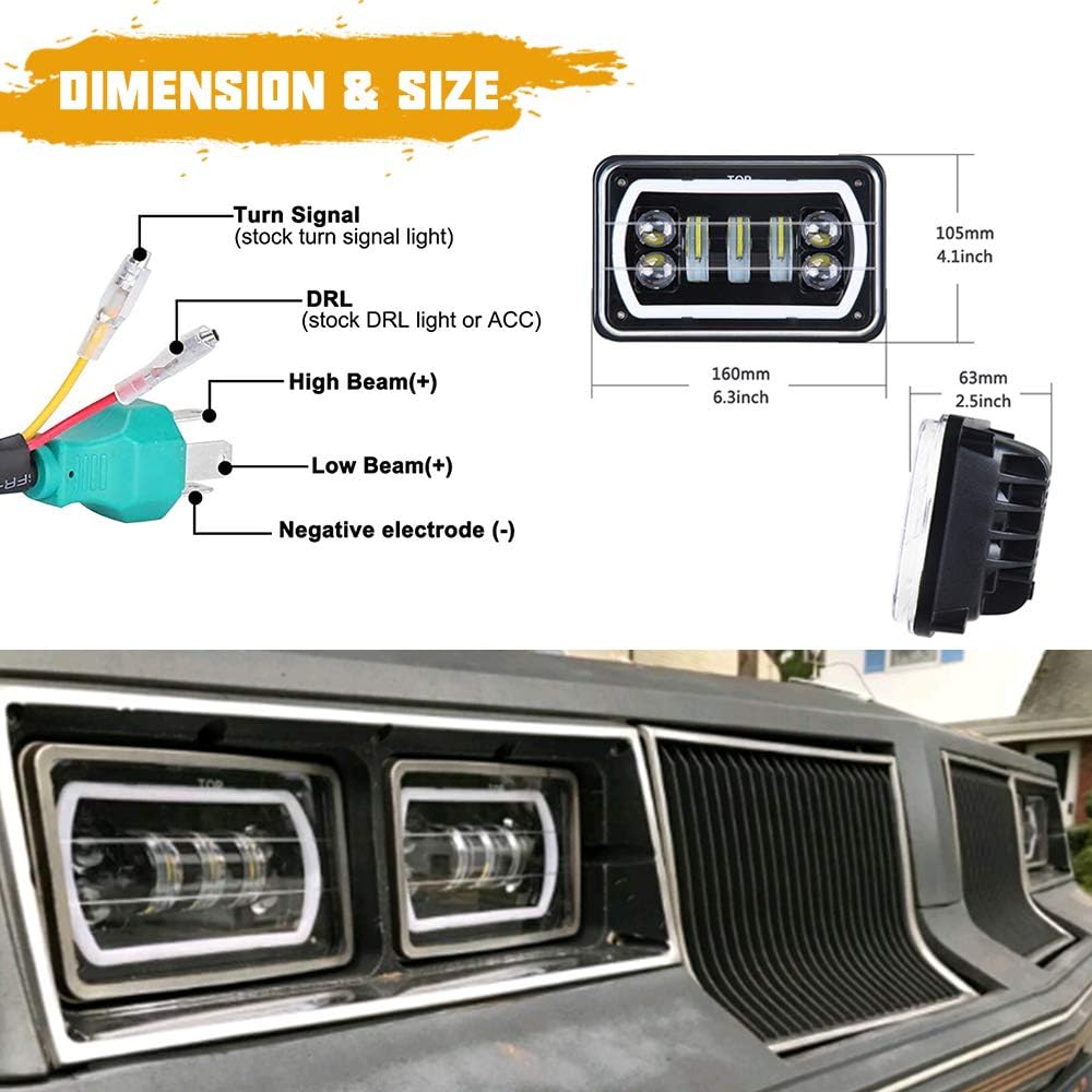 4x6 LED Headlights with White/Amber Halo Sealed Beam, Pack of 2 K8559