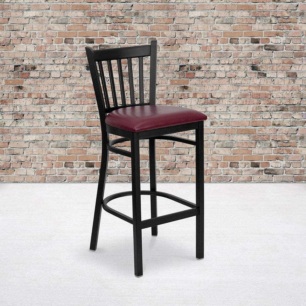 Black Vertical Back Metal Restaurant Barstool with Walnut Wood Seat C172