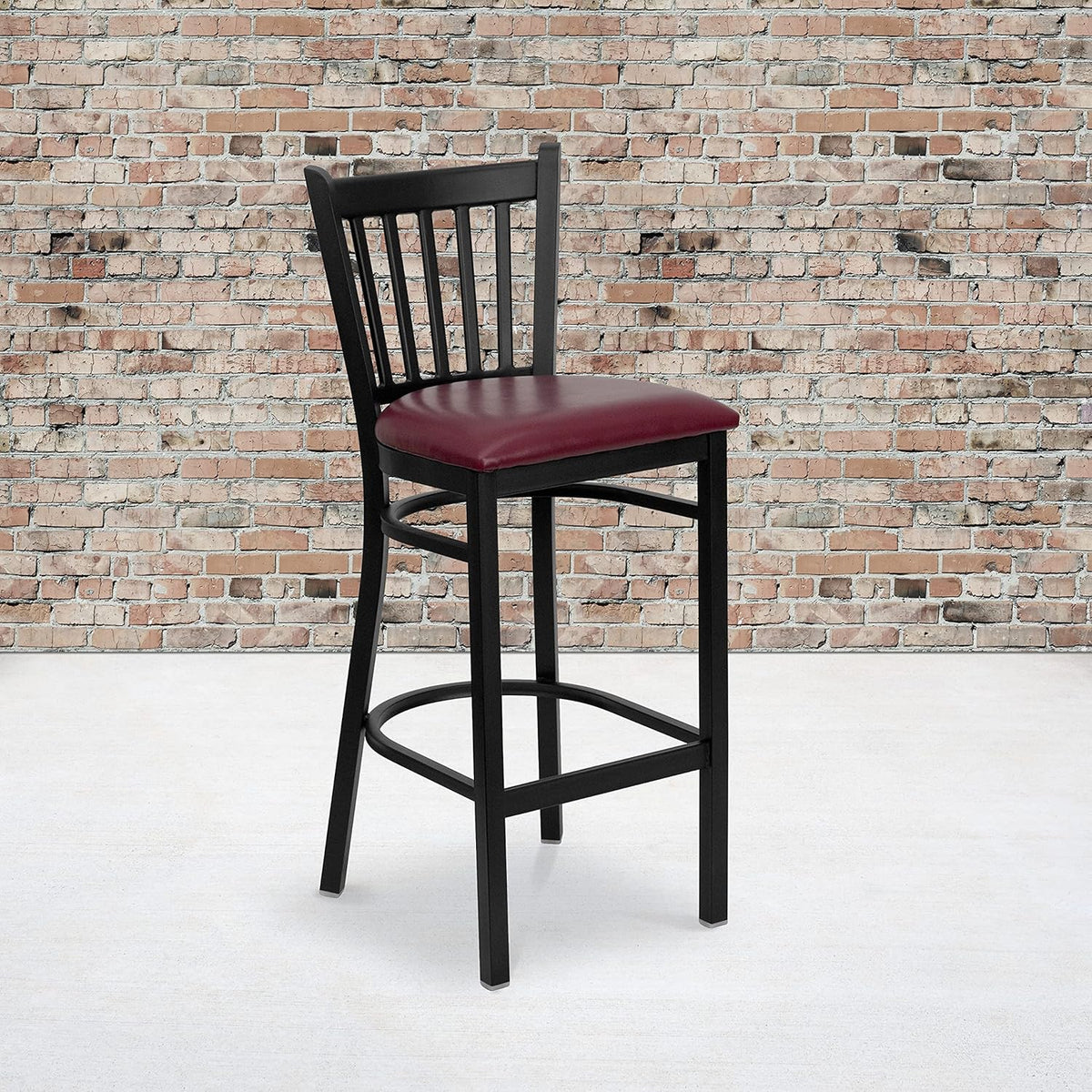 Black Vertical Back Metal Restaurant Barstool with Walnut Wood Seat C172