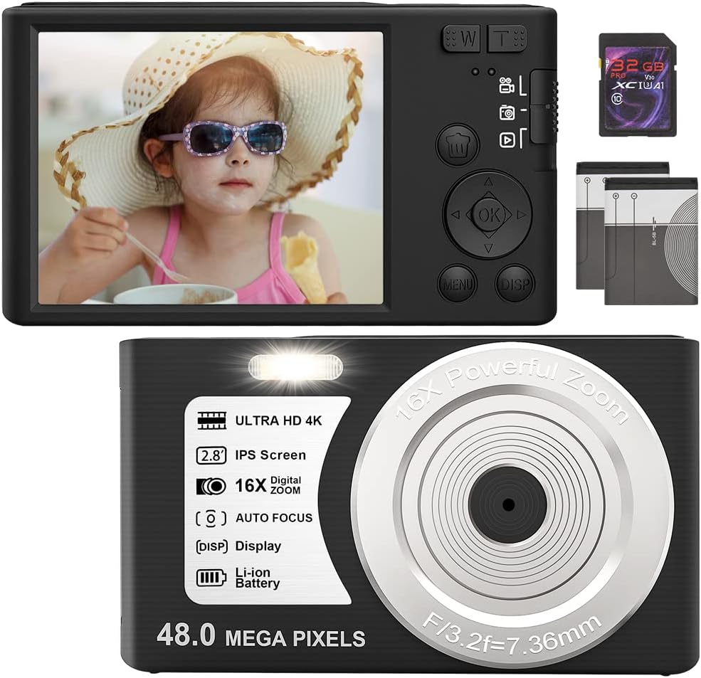 4K 48MP Digital Camera with Webcam, 16X Digital Zoom, Pack of 2 Y760