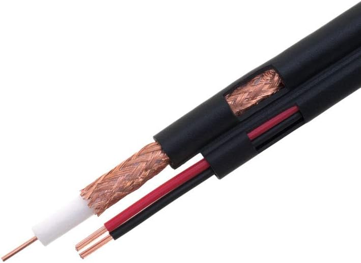 250FT Black Bulk Siamese RG59/U Cable, 20AWG + 18/2AWG, 95% Shielding, CCTV Video Wire Pack of 2 D5897