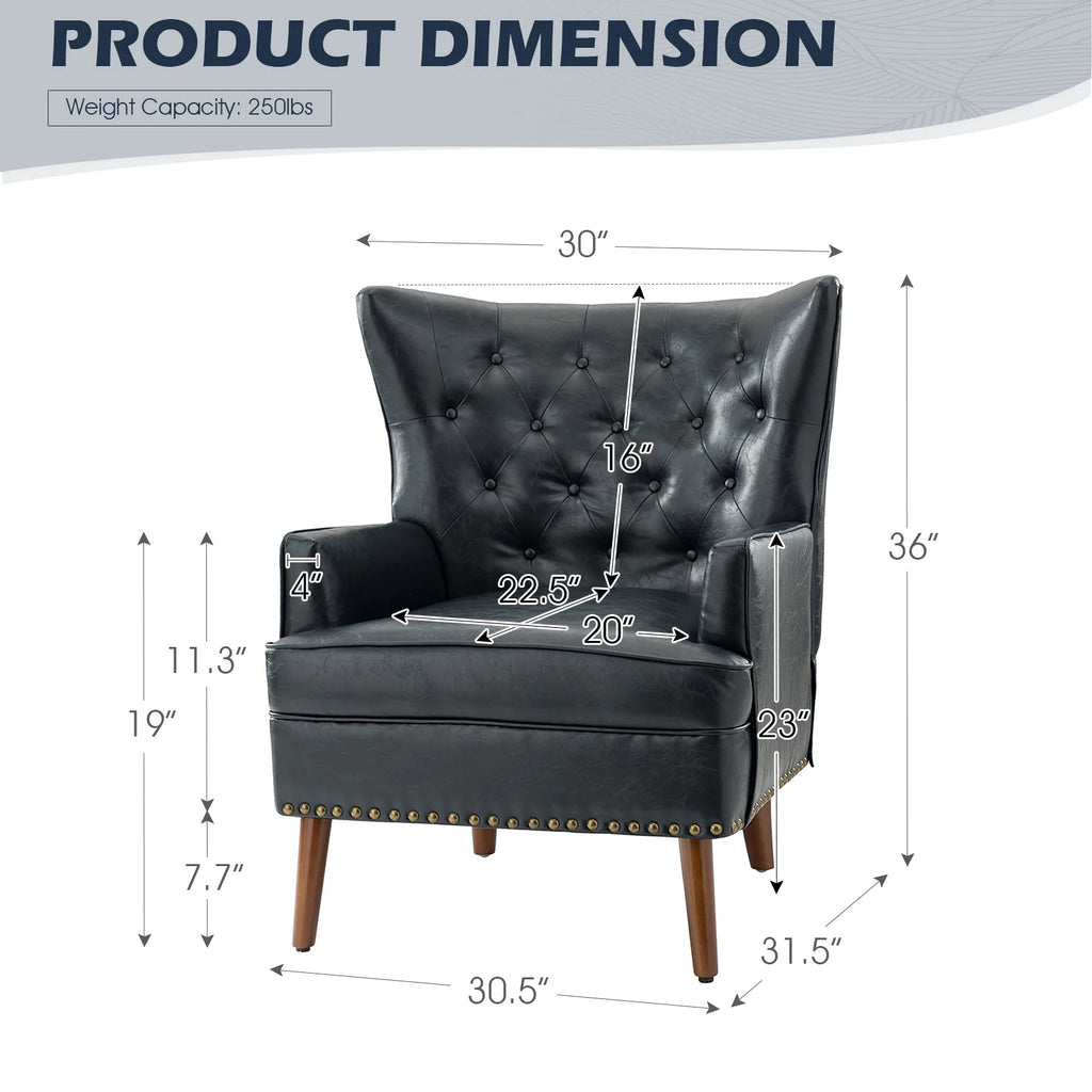 Navy Vegan Leather Wingback Armchair Set of 2 R5769