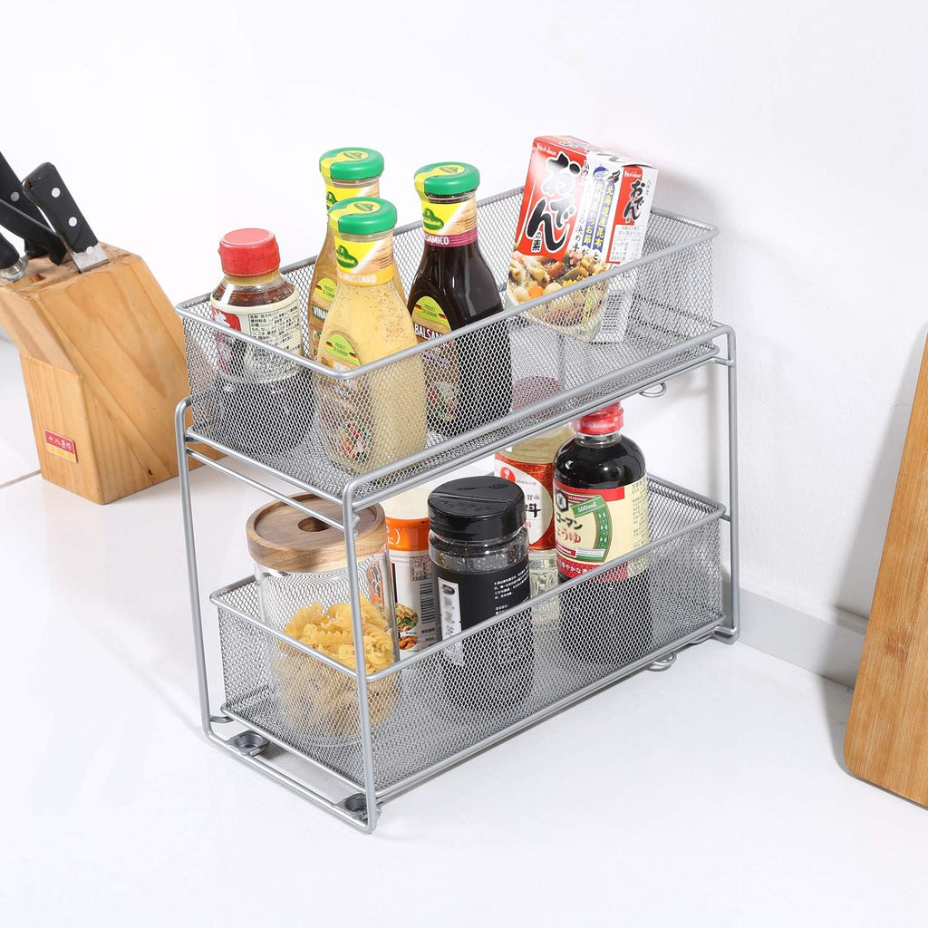 Stackable Cabinet Organizer Pull Out Drawer, 2 Tier T432080