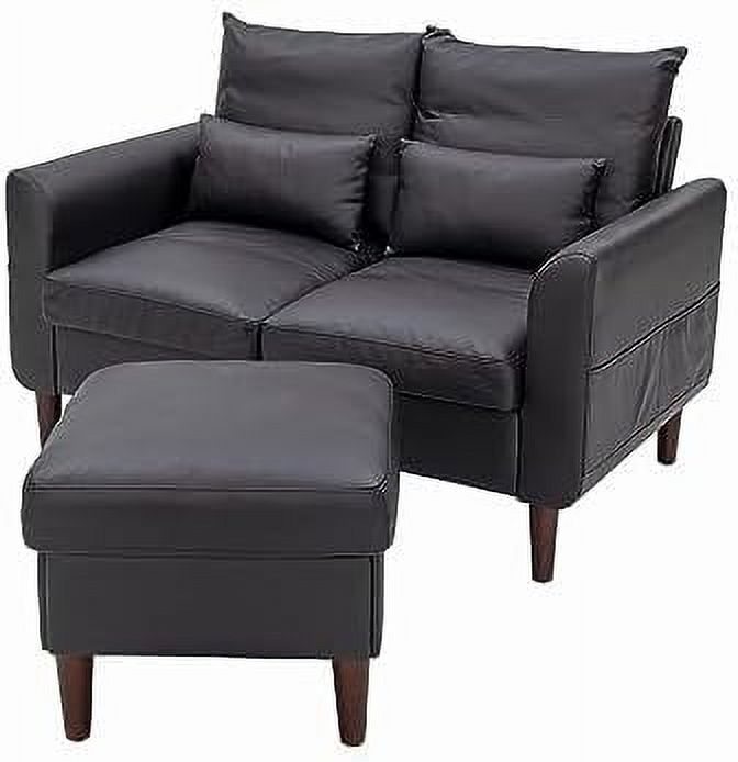 Black Faux Leather 2-Seater Sofa with Wood Leg I20051