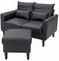Black Faux Leather 2-Seater Sofa with Wood Leg I20051
