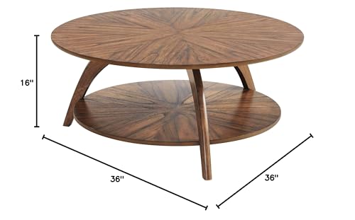 Caramel Brown Round Wood Coffee Table with Shelf Storage D6149