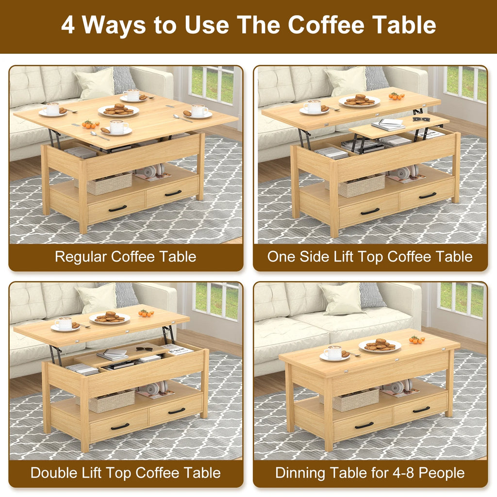 Lift Top Coffee Table with 2 Storage Drawer W68961
