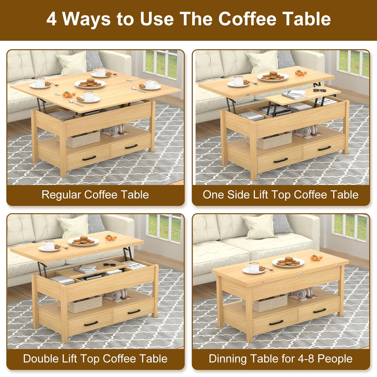 Lift Top Coffee Table with 2 Storage Drawer W68961