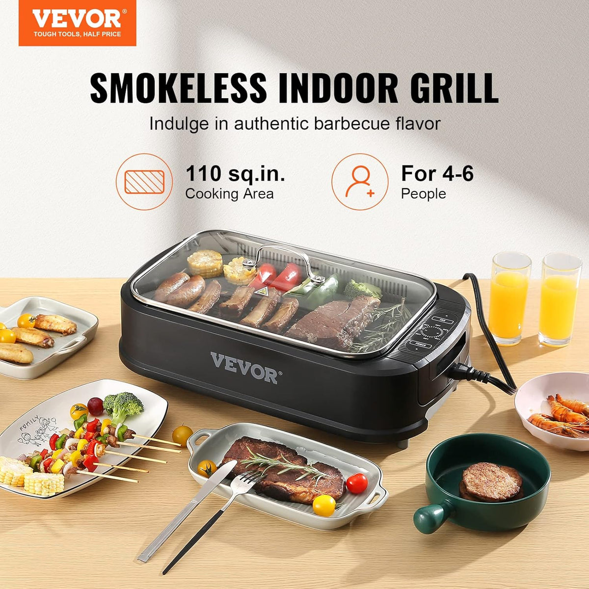 110 sq.in 1500W Electric Non-Stick Smokeless Indoor Grill H4829