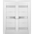 French Double Panel Lite Doors 36 x 80 with Hardware White Silk Frosted Opaque Glass Interior Door L909