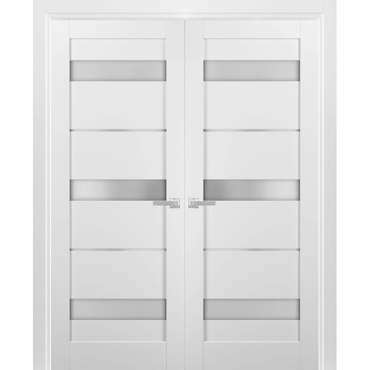 French Double Panel Lite Doors 36 x 80 with Hardware White Silk Frosted Opaque Glass Interior Door L909