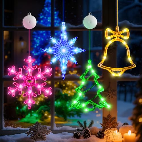 5Pack Christmas Window Lights with Timer, Battery Powered White LED Snowflake Decor J313