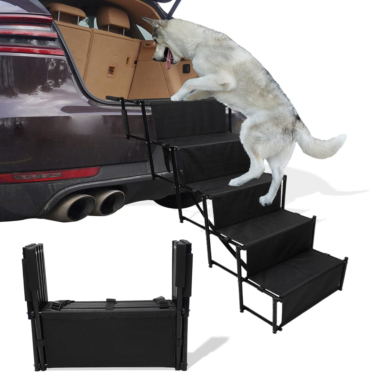 Grey Pack of 2 Folding Pet Stairs Ramp Ladder W6765