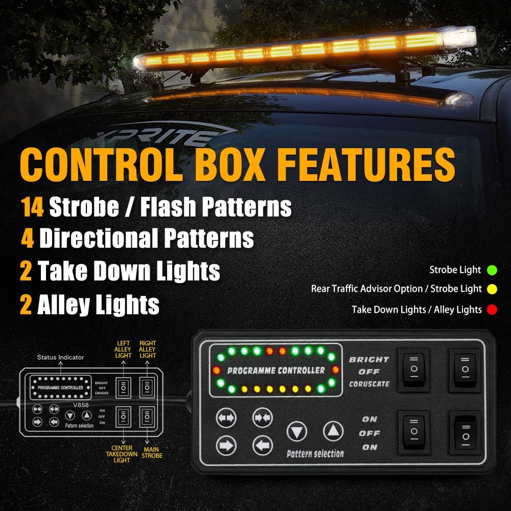 48 White Amber Emergency Strobe Light Bar LED Lightbar with Adjustable Brackets H9659