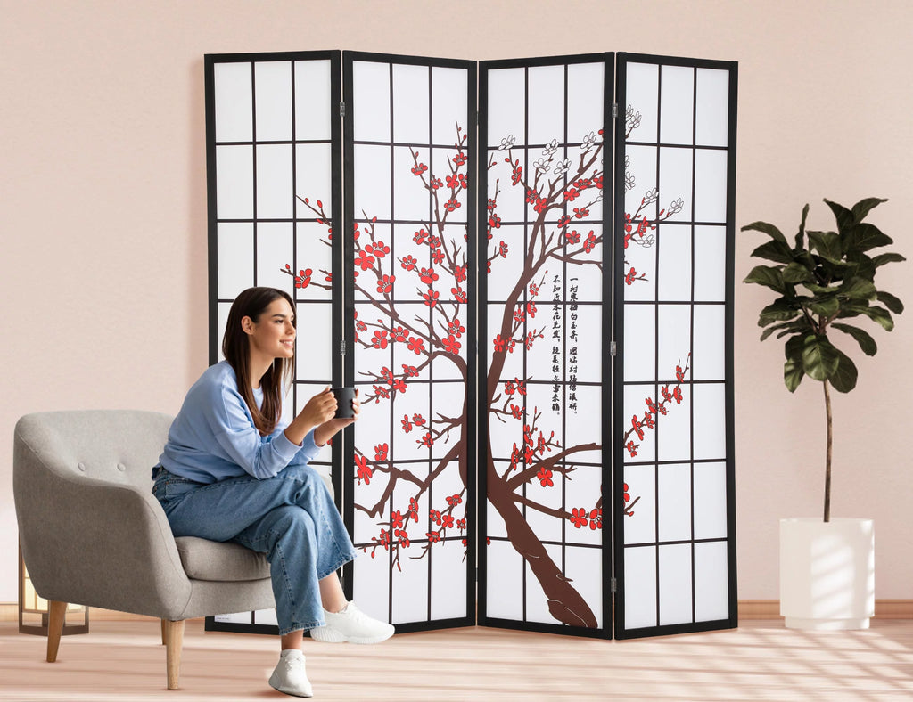 4 Panel 6Ft Wood Folding Privacy Screen U57778