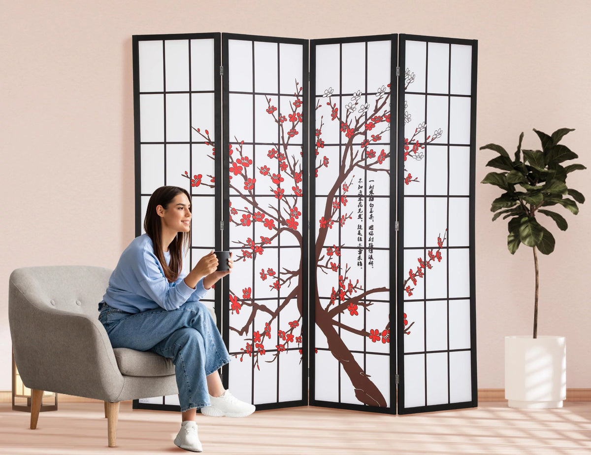 4 Panel 6Ft Wood Folding Privacy Screen U57778
