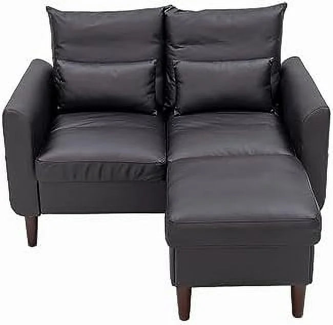 Black Faux Leather 2-Seater Sofa with Wood Leg I20051