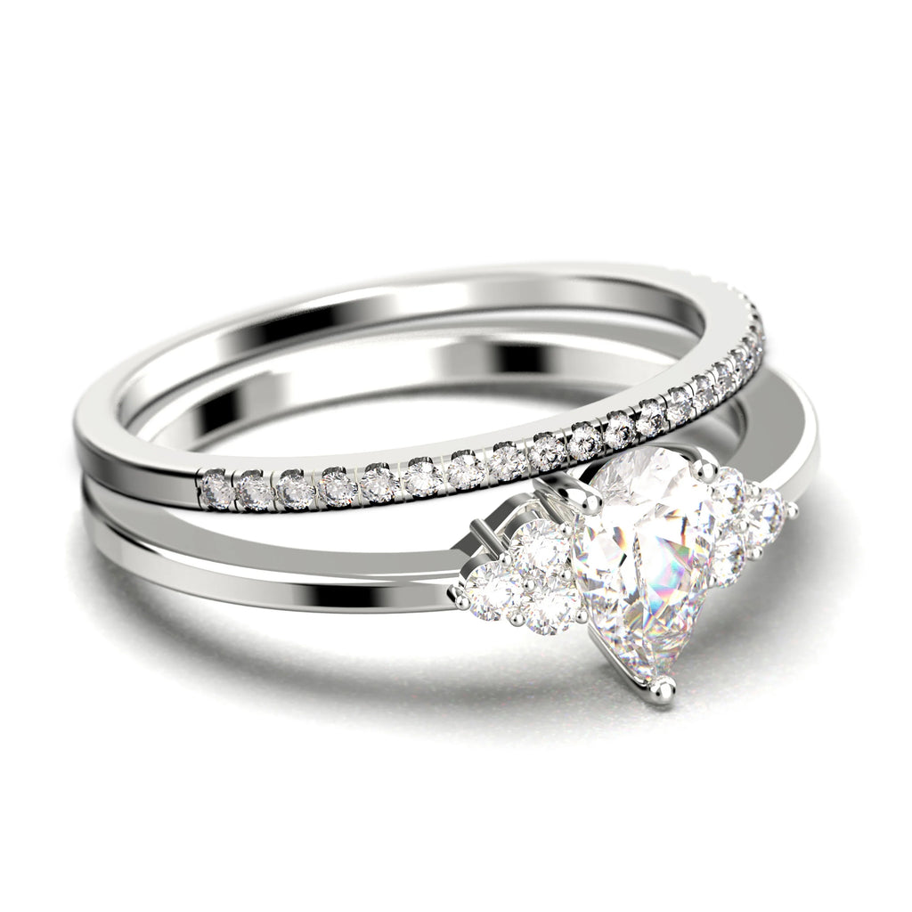 Pear Cut Moissanite Engagement Ring in 10k Solid White Gold Bridal Set C4921