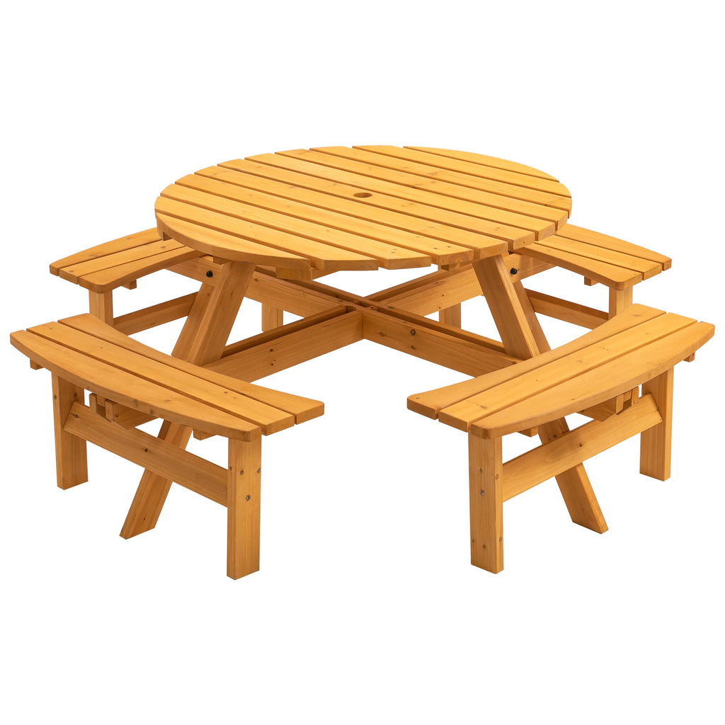 8-Person Wooden Picnic Table with 4 Built-in Benches L878195