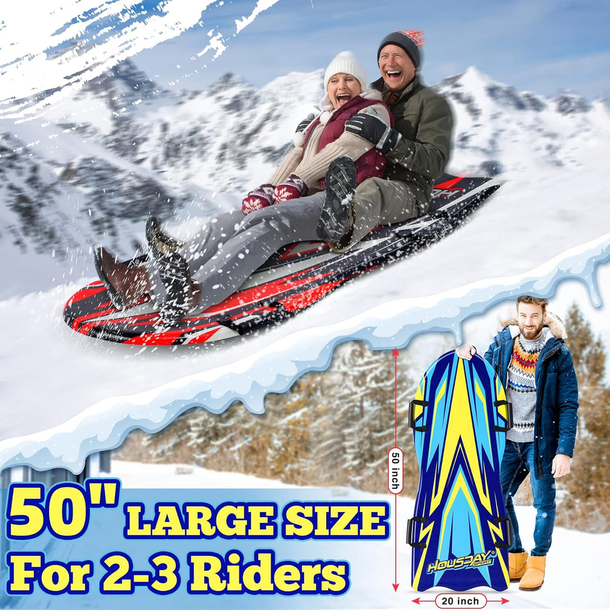 2 Pack Large Foam Snow Sled with Handles Z9967