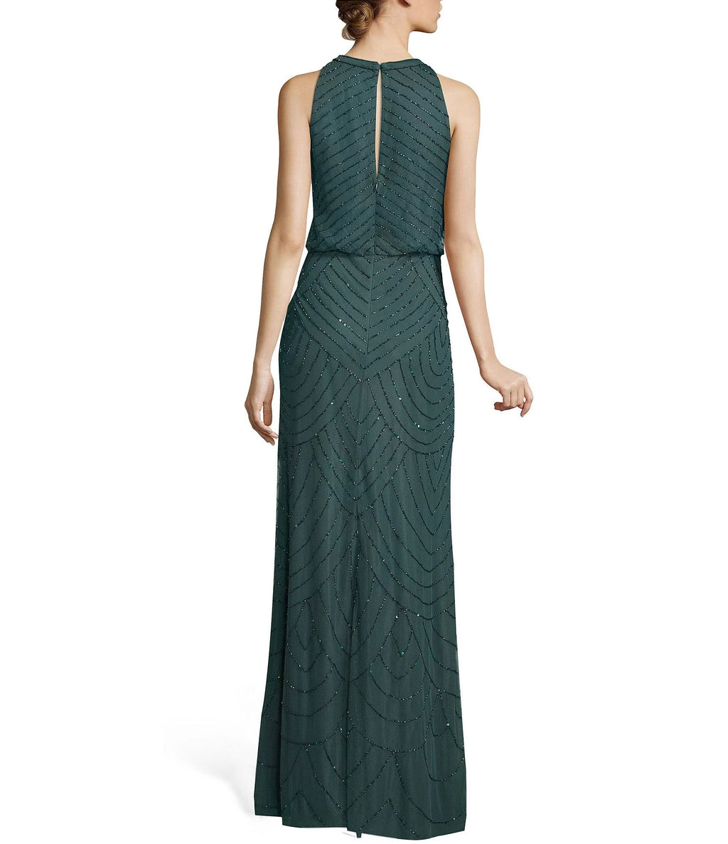 Beaded Keyhole Back Halter Gown R627