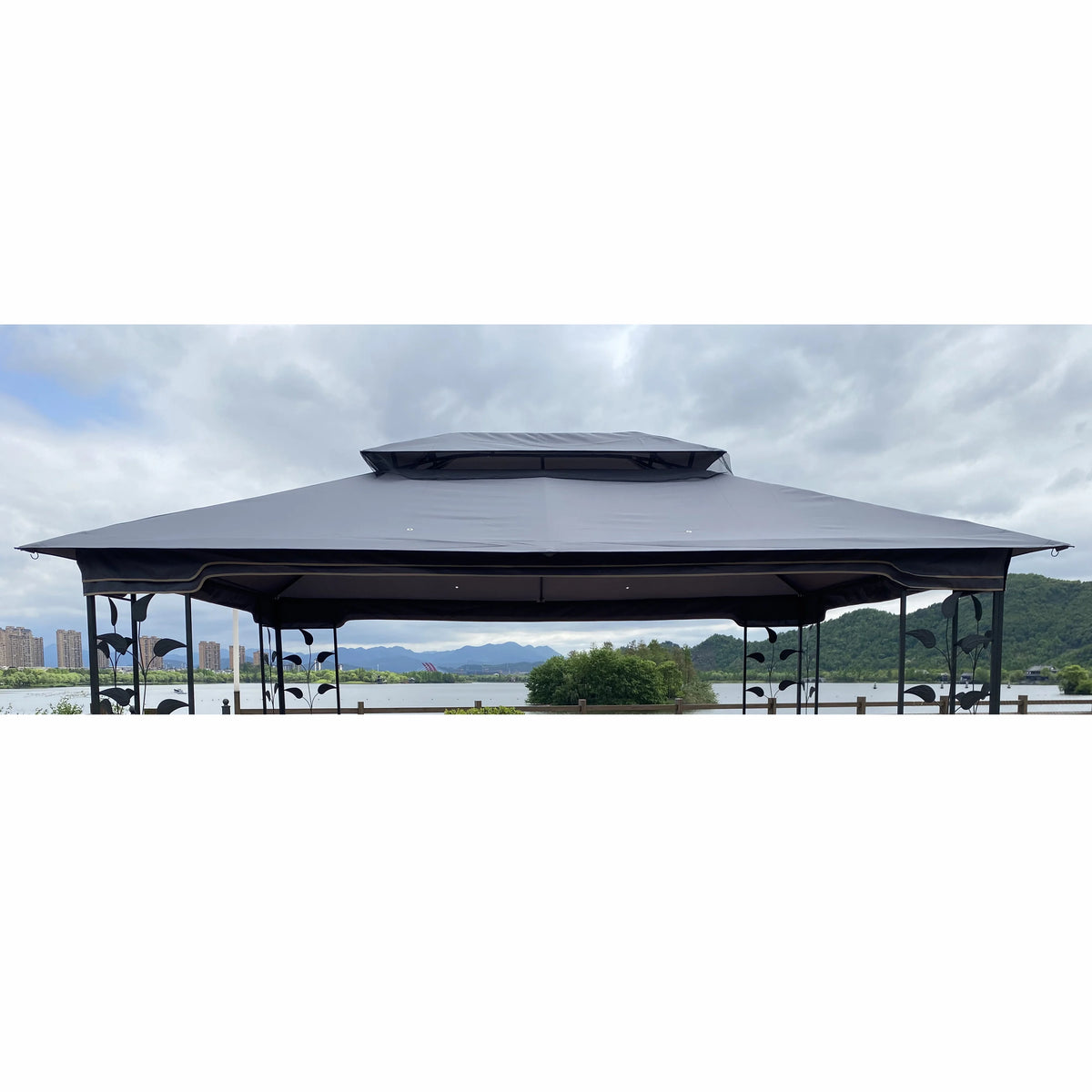 Elegant Gray Double Roof Gazebo Replacement Canopy Top D311