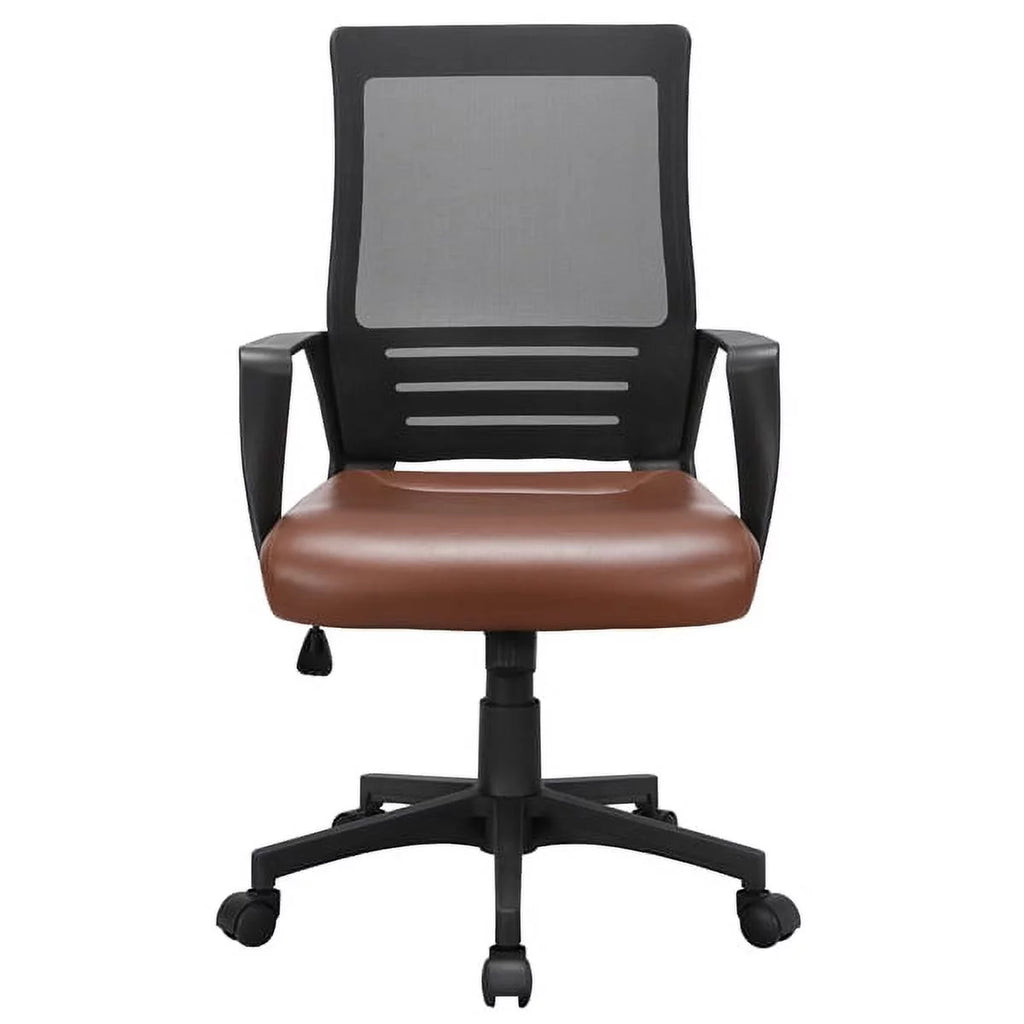 Adjustable Midback Ergonomic Mesh Swivel Office Chair with Lumbar Support, Brown Seat Y9048