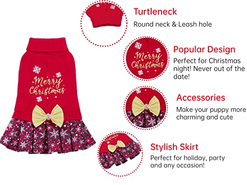 Christmas Dog Sweater Dress Turtleneck with Bowtie K9161