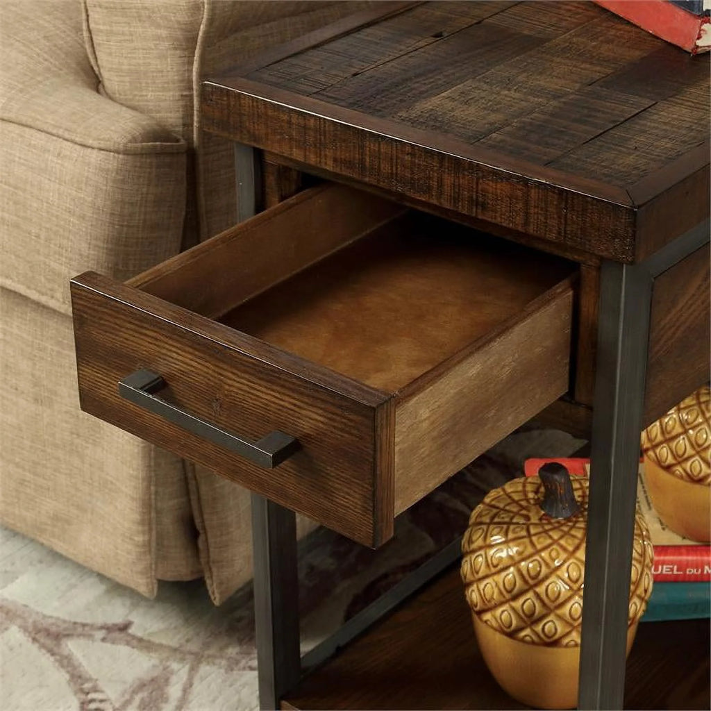 Farmhouse Wood 1-Drawer Side Table in Oak J309197