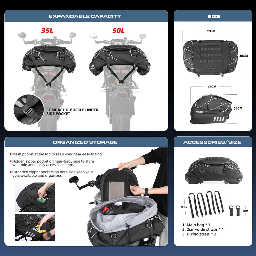 Expandable Motorcycle Rearseat Bag, 35-50L L3444