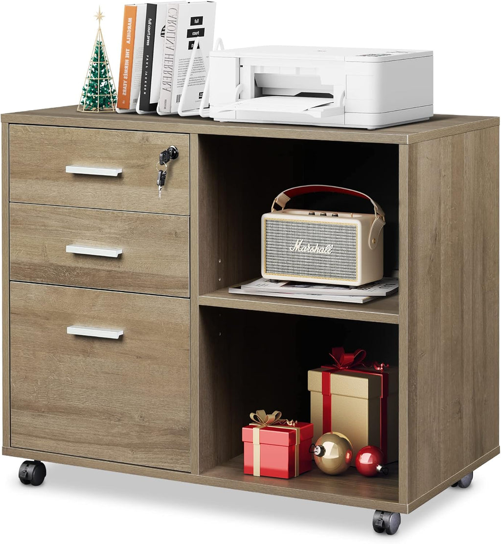 Gray Oak 3-Drawer Wood File Cabinet with Lock G26574