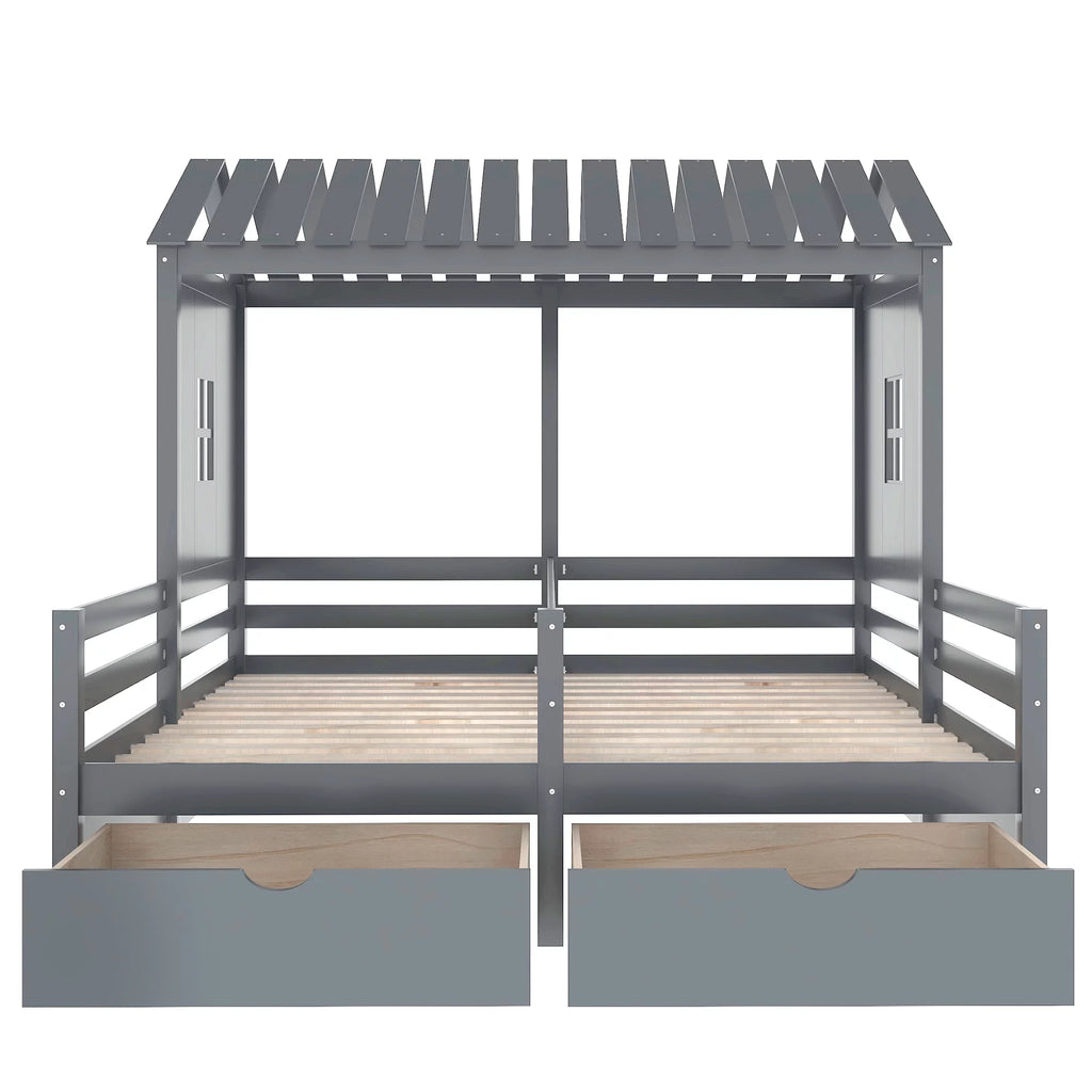Twin Size House Platform Bed with Two Drawers P719