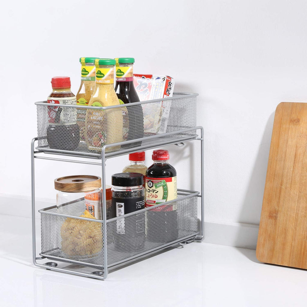 Stackable Cabinet Organizer Pull Out Drawer, 2 Tier T432080