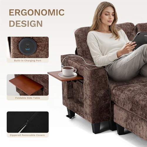 118" U-Shaped 4-Seat Modular Sectional Sofa with 2 Ottomans D8938