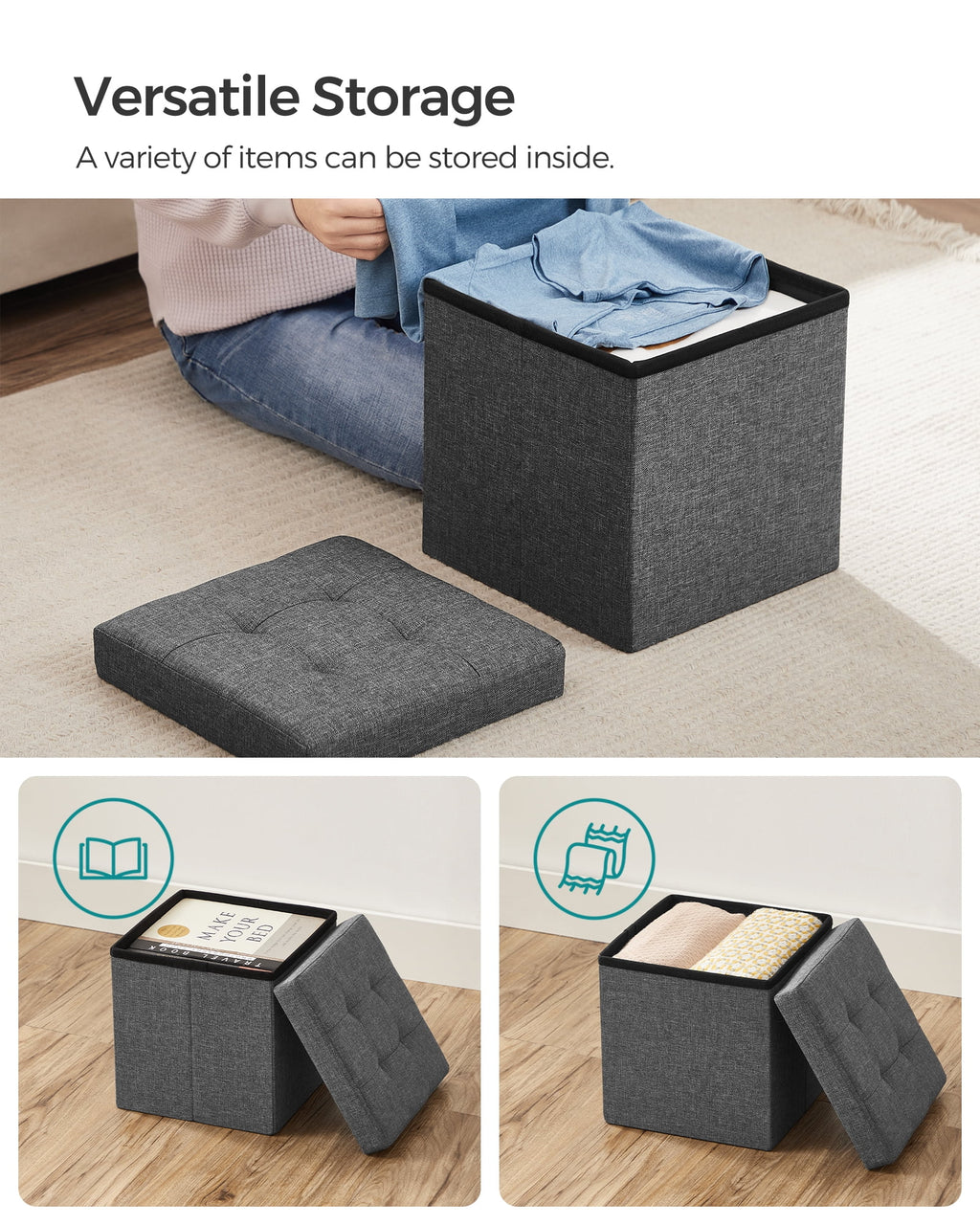 11.8" Dark Gray Storage Ottoman H3596