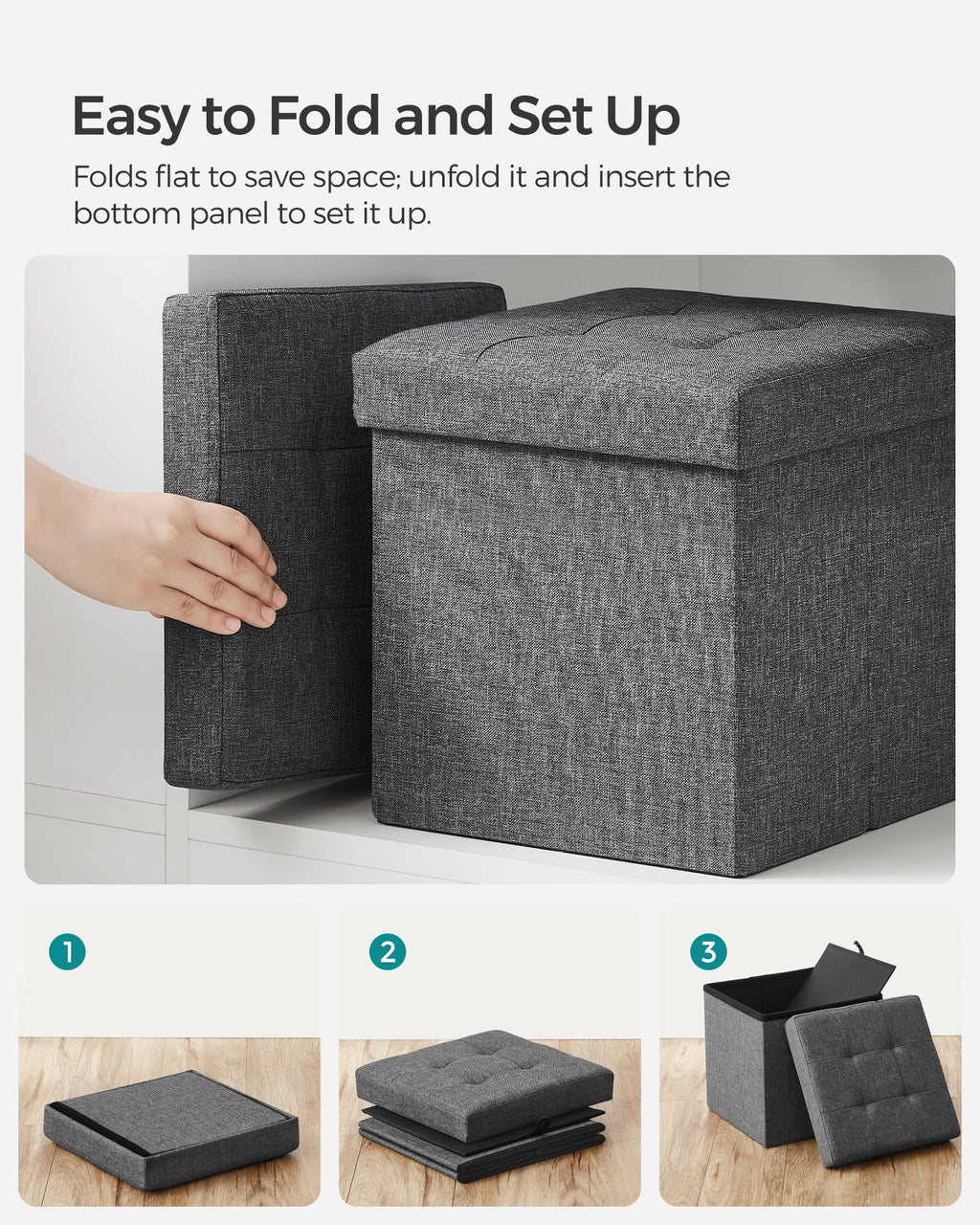 11.8" Dark Gray Storage Ottoman H3596