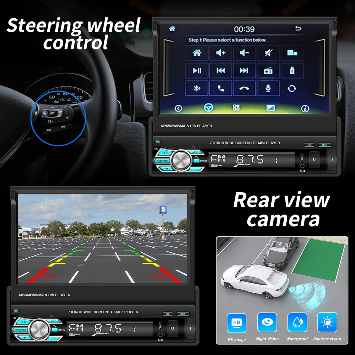 Single Din Car Stereo with Carplay Android Auto 7 Inch Touch Screen L5910