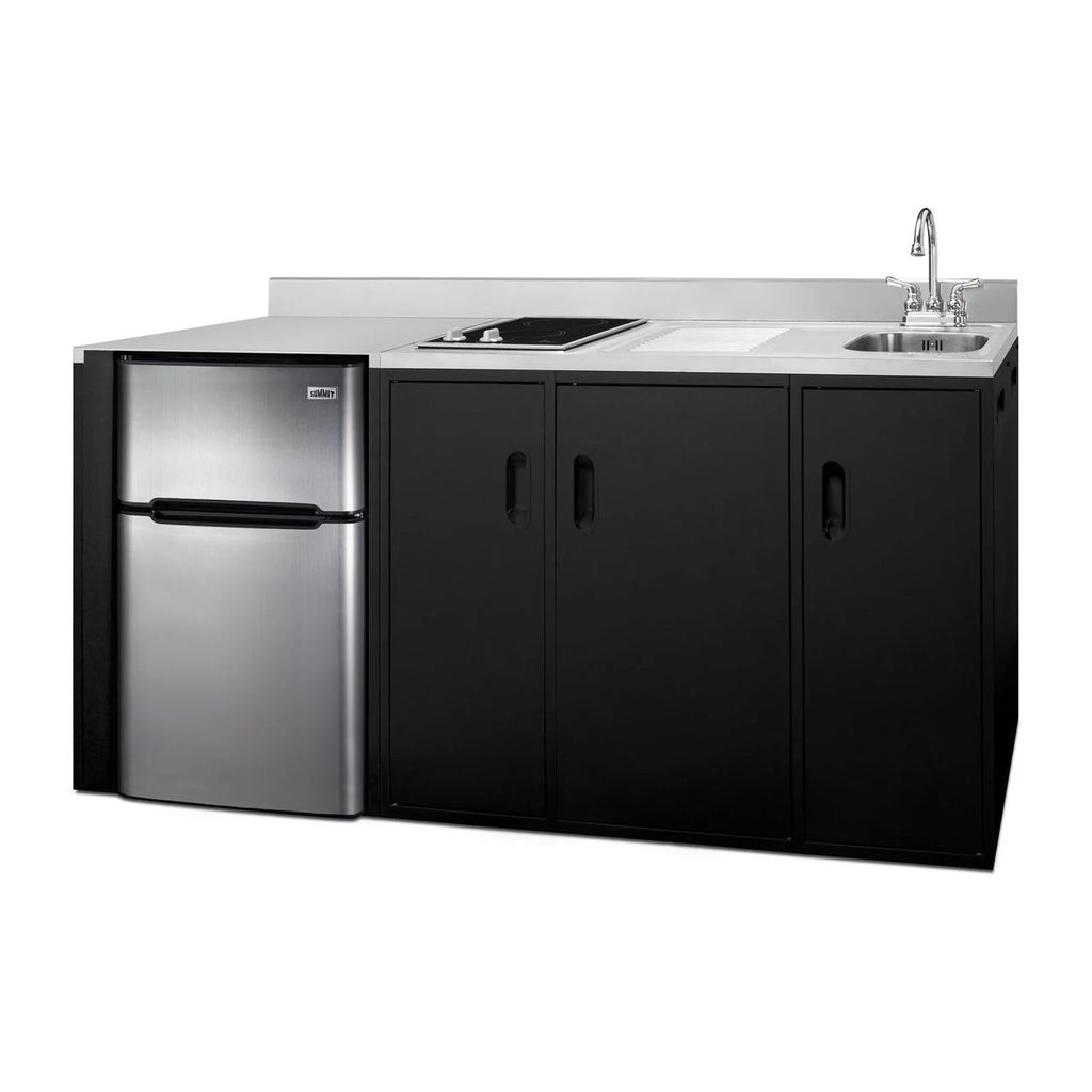 72 in. Wide All-In-One Kitchenette - Black & Stainless Steel K457