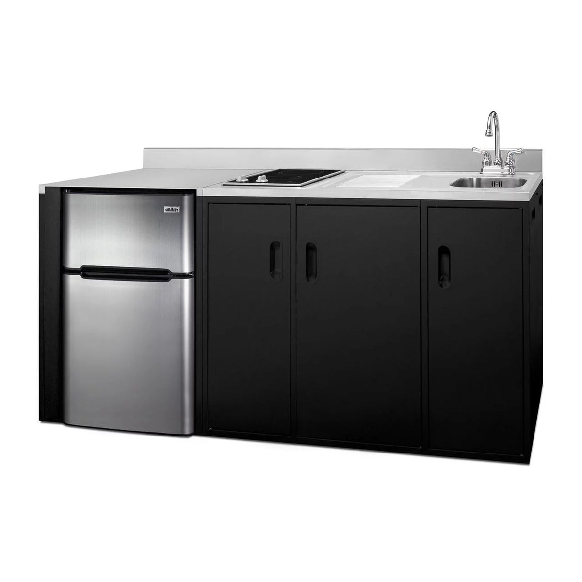 72 in. Wide All-In-One Kitchenette - Black & Stainless Steel K457