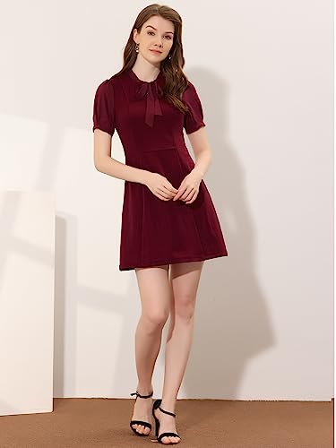 Tie Neck Puff Short Sleeve Office Work Dress U771