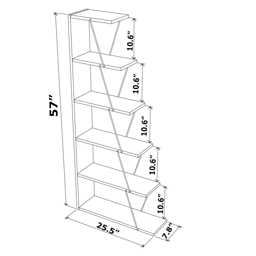 Chrome-White 5-Shelf Angled Bookcase M723595