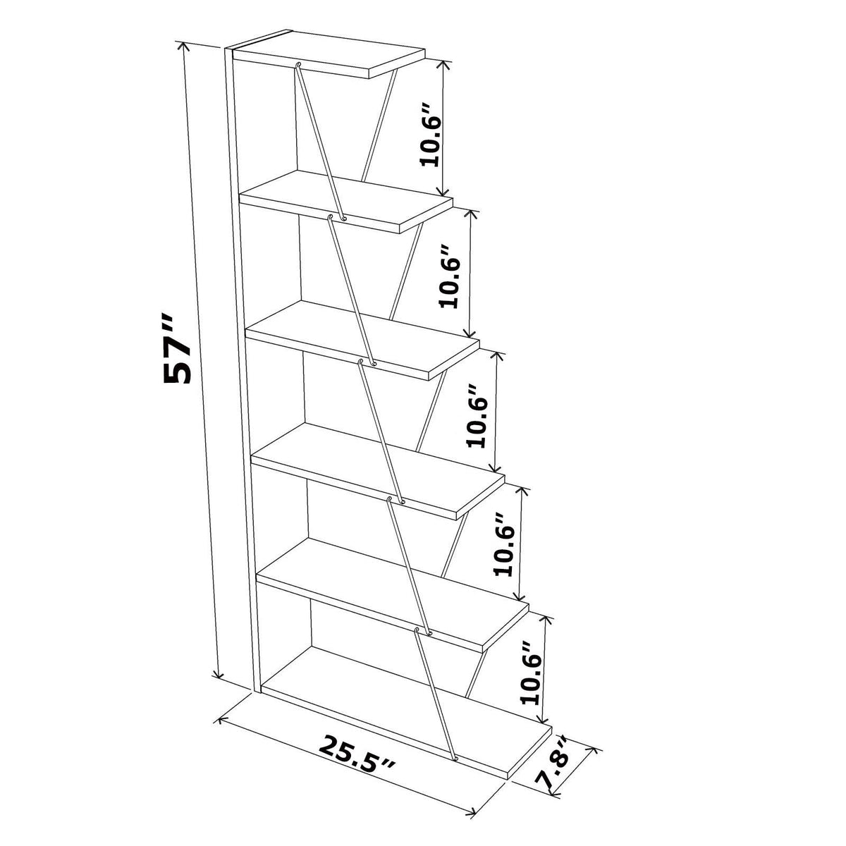 Chrome-White 5-Shelf Angled Bookcase M723595