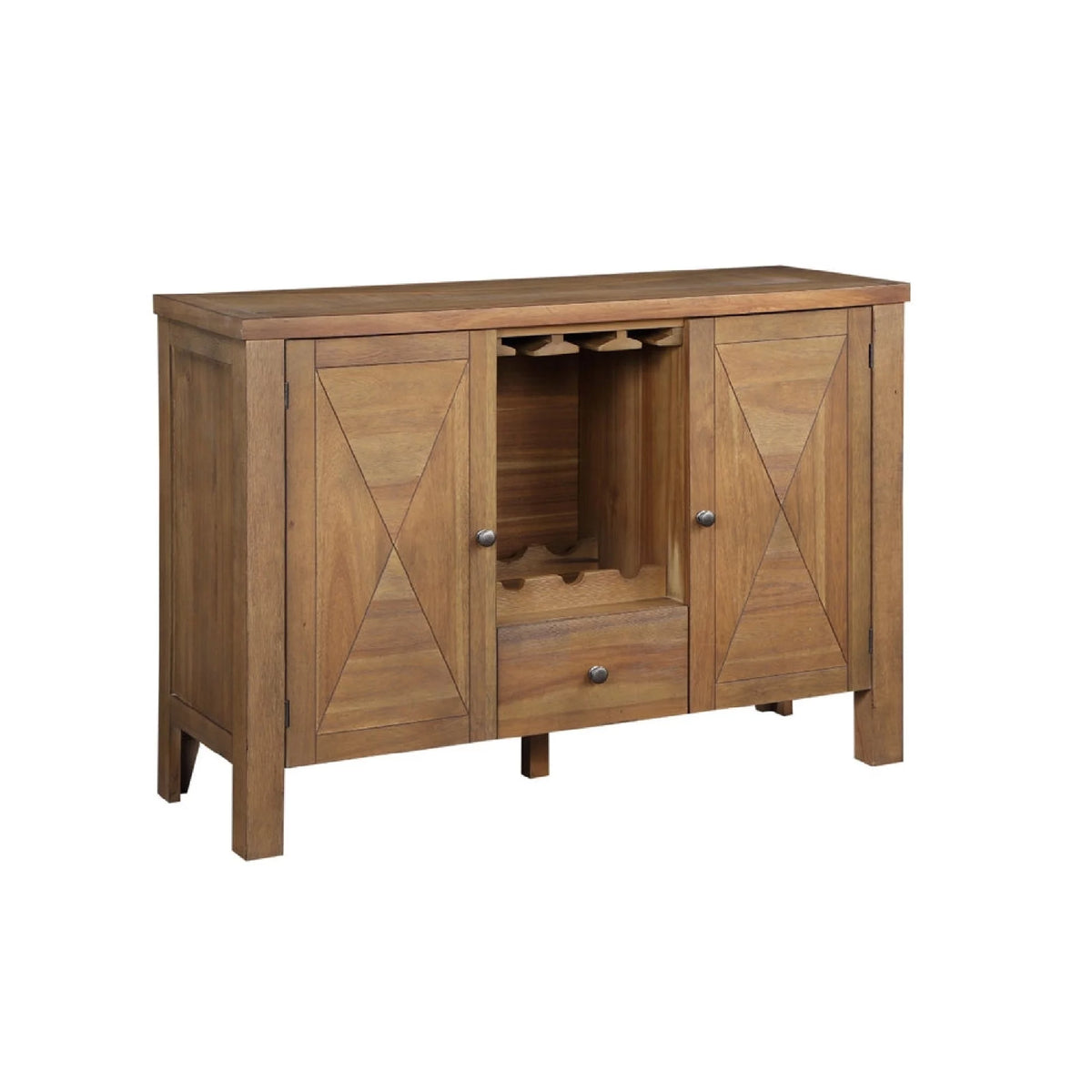 45" Wood Sideboard Buffet Bar Cabinet with Stemware Rack Rustic Brown M43826
