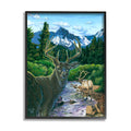 Deer in Mountain Scenery Black Framed Art Print Q504