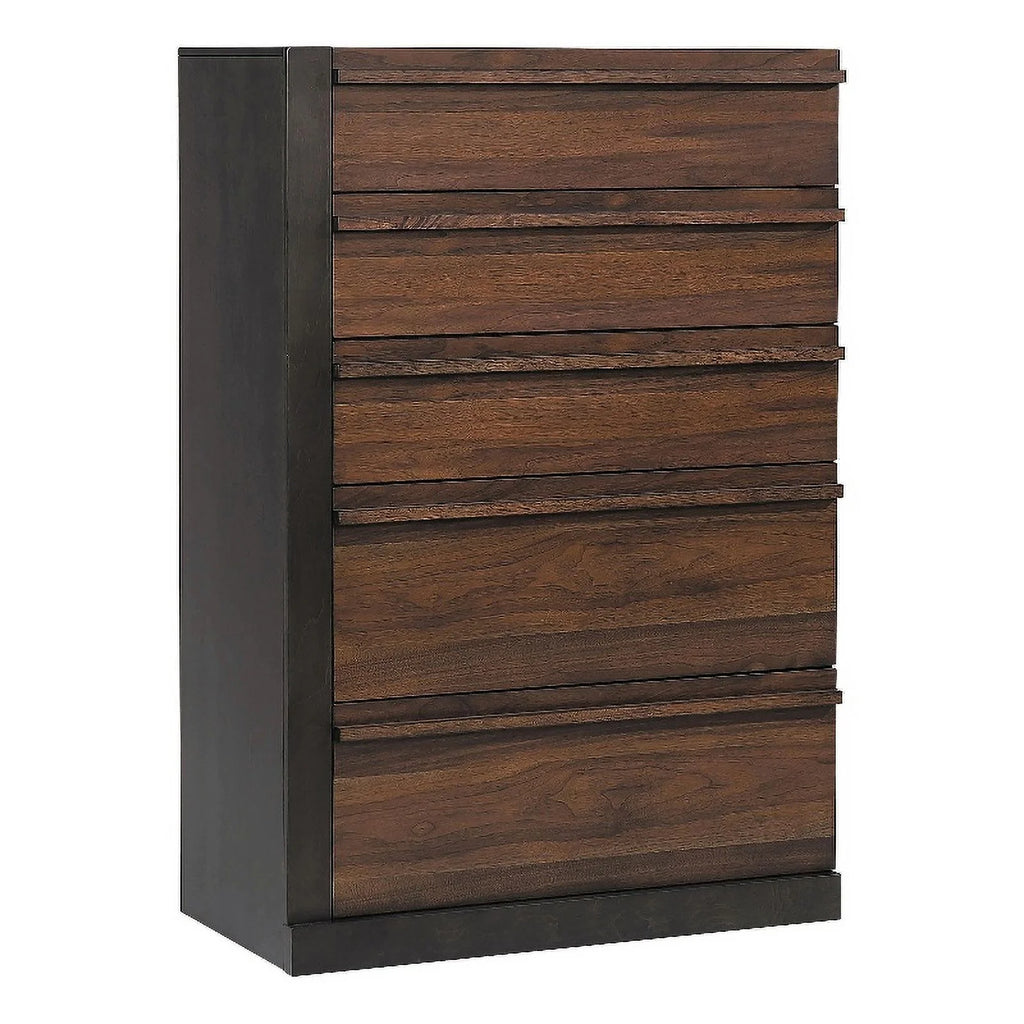 Contemporary Wood 5-Drawer Rectangular Chest in Walnut A97105