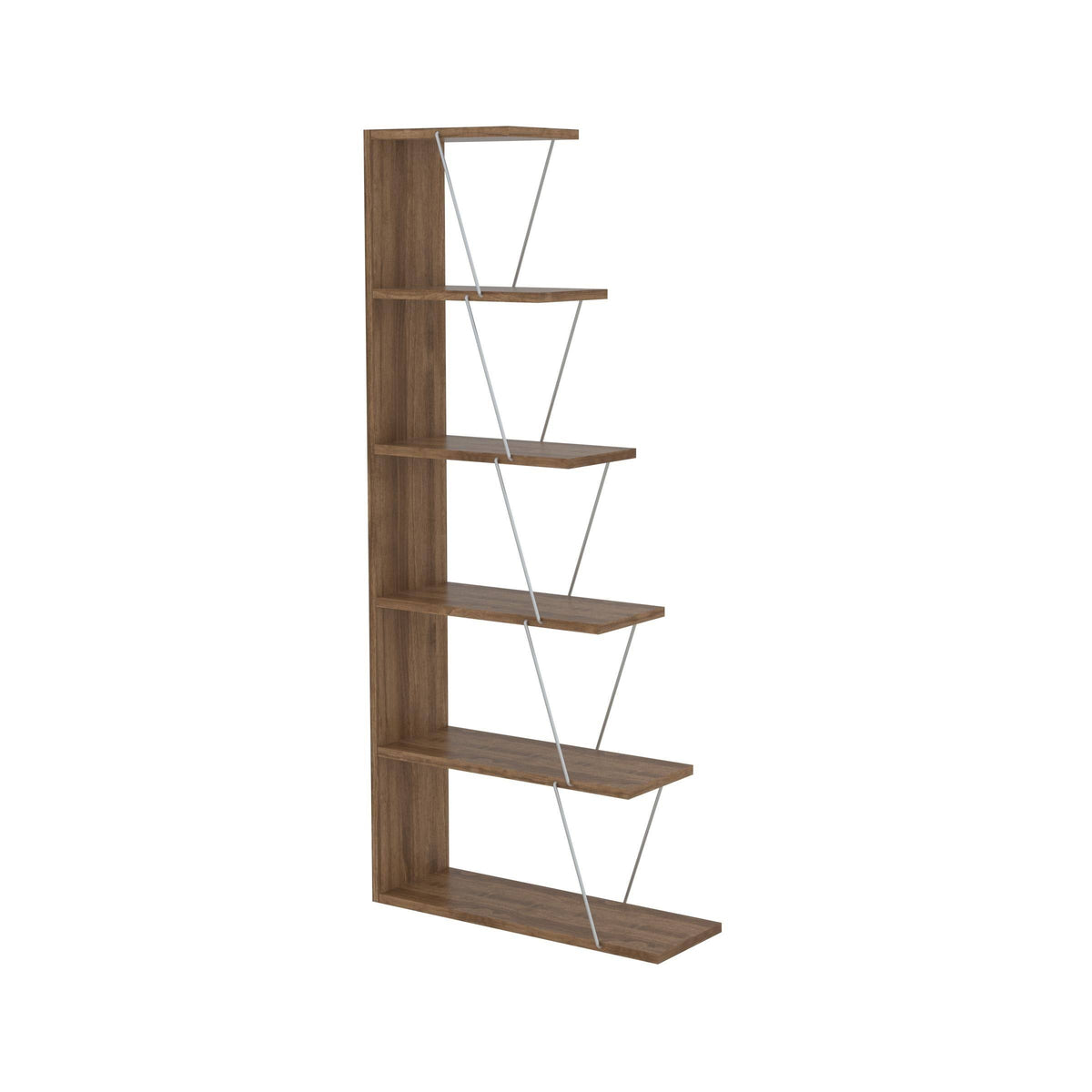 Chrome-White 5-Shelf Angled Bookcase M723595